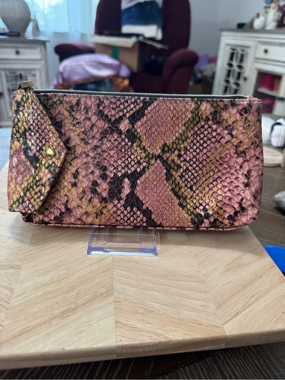 Estée Lauder Pink Snake-Print Wristlet Clutch